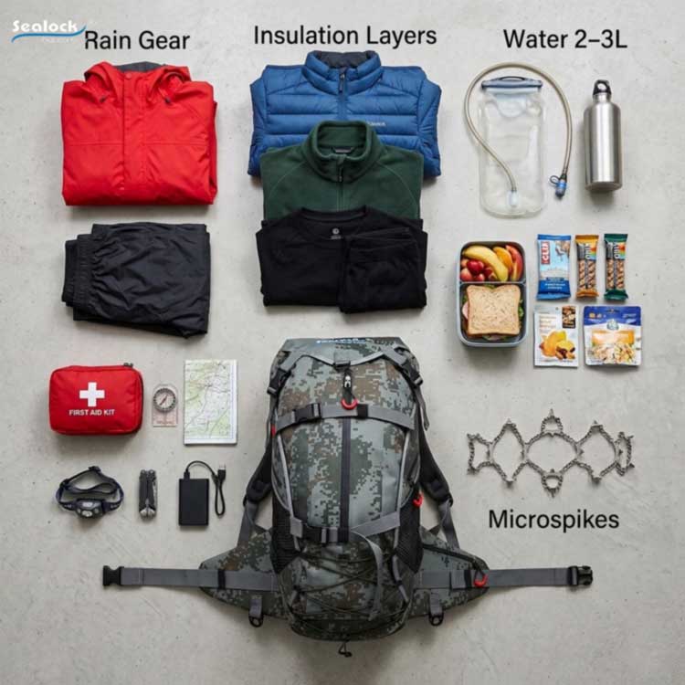 Backpack Hiking uiscedhíonach 35L: Cumas Comhardaithe agus Compord