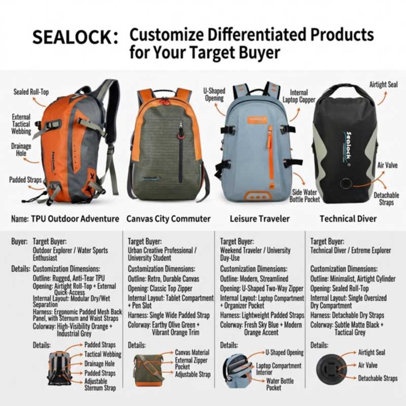 Backpacks uiscedhíonach saincheaptha le haghaidh Brandaí Lasmuigh