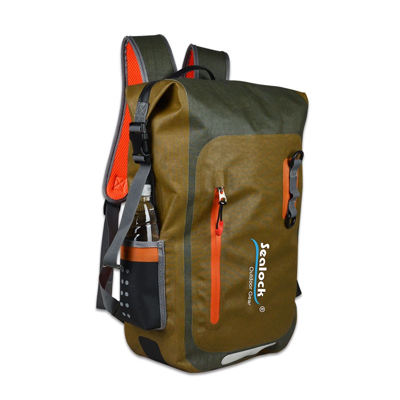 Backpack uiscedhíonach 20L Roll Top le Muinchille Glúine le haghaidh Comaitéireachta agus Taisteal
