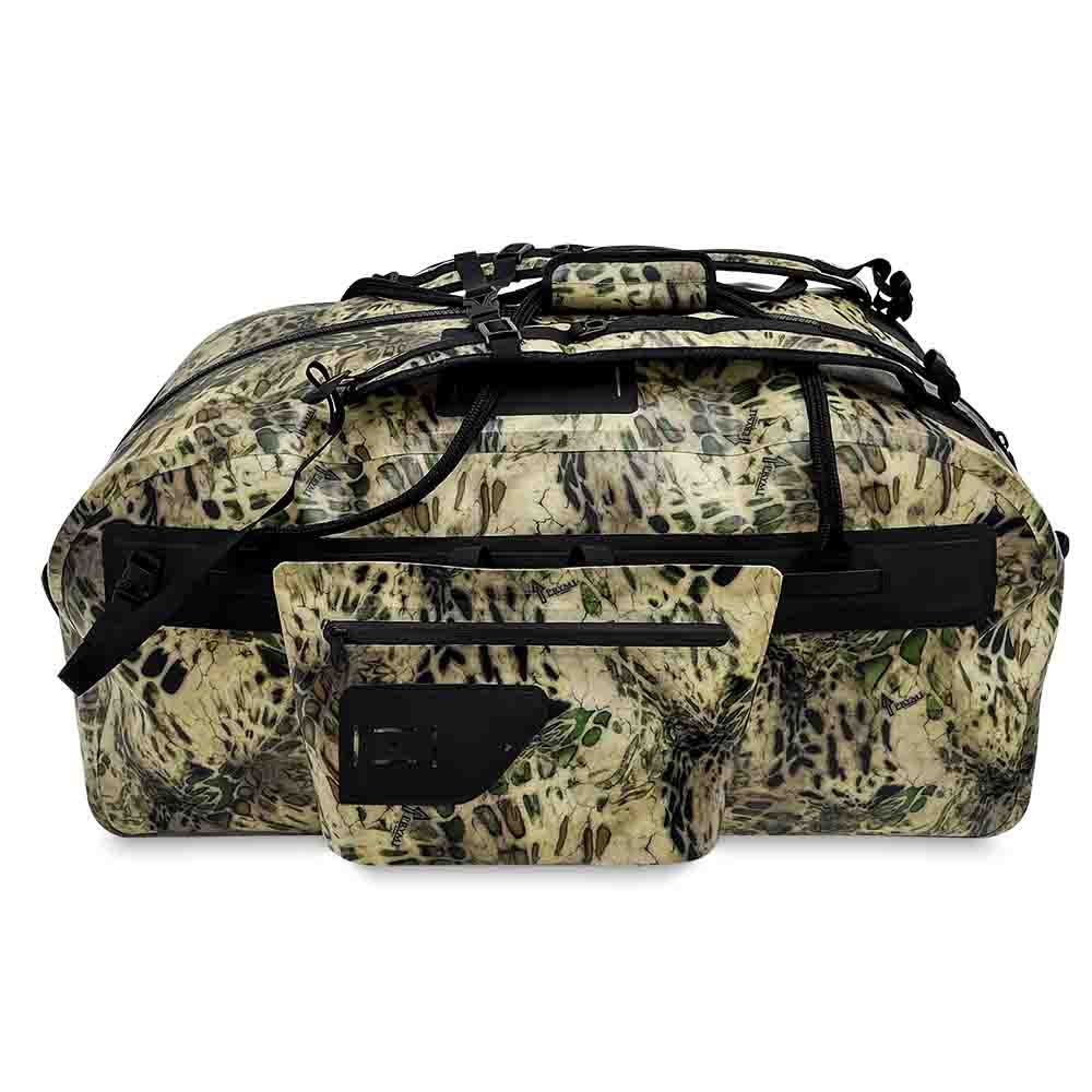 Mála Camo Duffel atá frithsheasmhach in uisce le pouch tosaigh inscortha (IPX6)