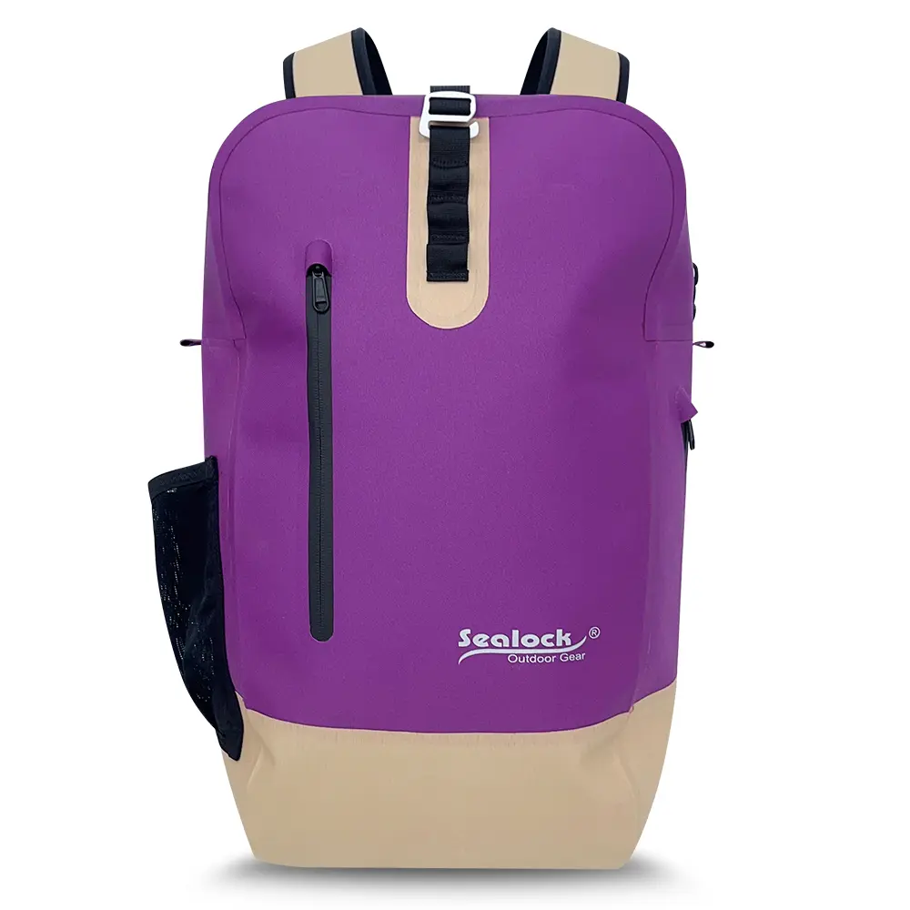 Backpack zipper uiscedhíonach le hoscailt barr cuartha agus cúl aeráilte
